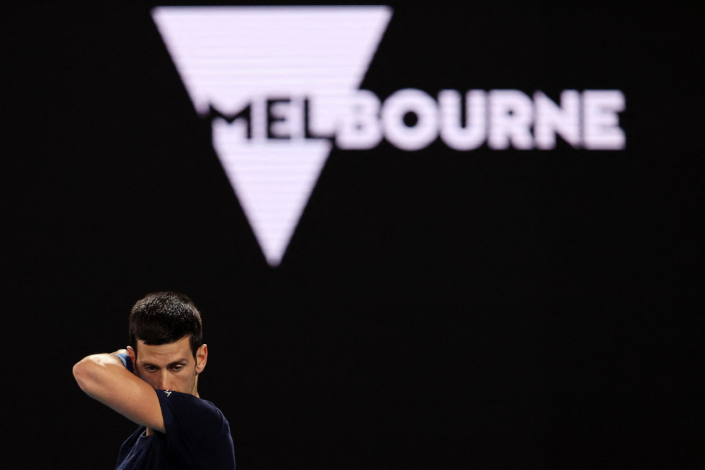 Novak Djokovic of Serbia attends a practice session ahead of the Australian Open tennis tournament in Melbourne, January 14, 2022. — AFP pic
