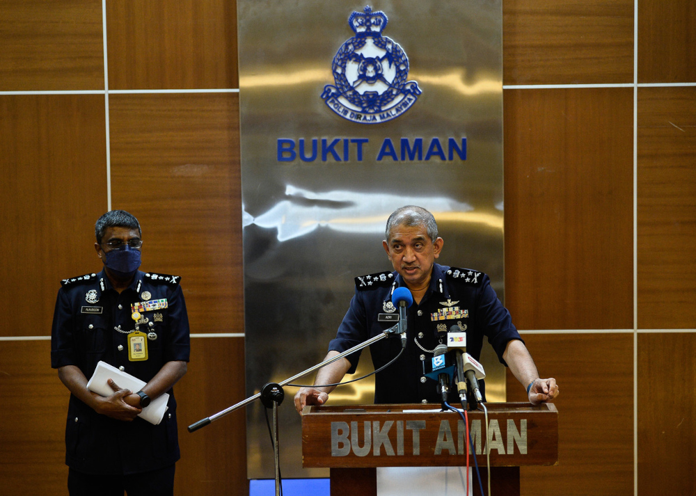 Bukit Aman Integrity and Standards Compliance Department (JIPS) director Datuk Azri Ahmad speaking at a media conference in Bukit Aman, February 9, 2022. u00e2u20acu201d Bernama pic 