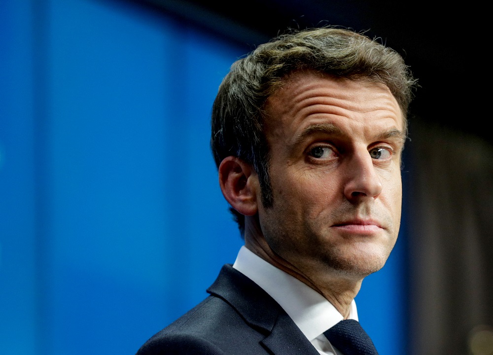 French President Emmanuel Macron gives a news conference at the end of a special meeting of the European Council in light of Russia's aggression against Ukraine, in Brussels, Belgium February 25, 2022. u00e2u20acu2022 Olivier Hoslet/Pool via Reuters