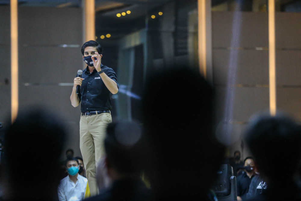 Muda president Syed Saddiq Syed Abdul Rahman speaks at the partyu00e2u20acu2122s launch ceremony at the Connexion Conference & Events Centre in Kerinchi, February 11, 2022. u00e2u20acu2022 Picture by Hari Anggara