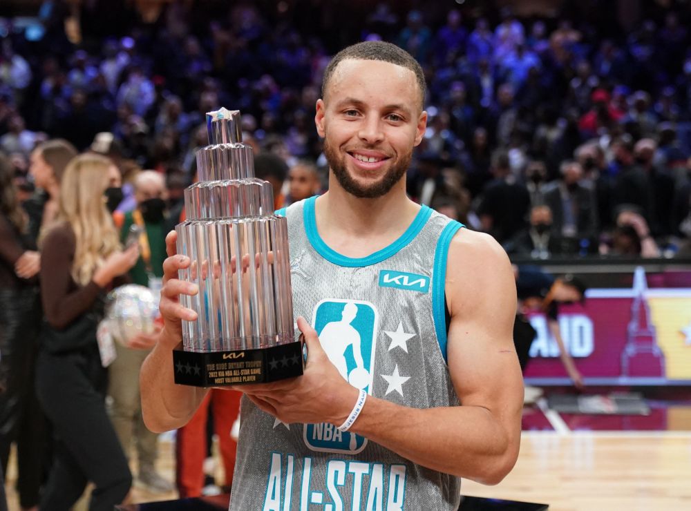 Team LeBron guard Stephen Curry (30) holds the Kobe Bryant Trophy after the 2022 NBA All-Star Game at Rocket Mortgage FieldHouse in Ohio February 20, 2022. — Reuters pic