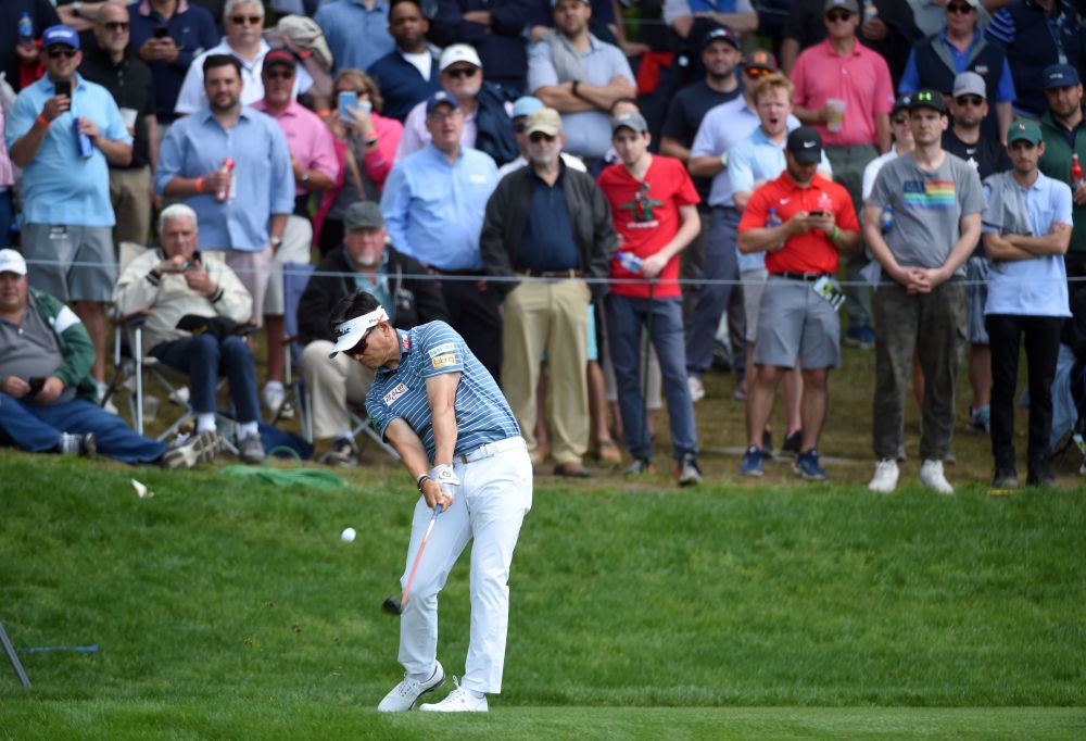 YE Yang plays his shot from the 17th tee during the first round of the PGA Championship golf tournament at Bethpage State Park, New York May 16, 2019. — Reuters pic