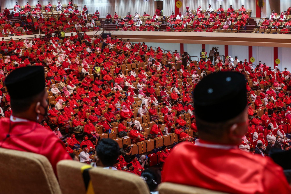 A general view of Dewan Merdeka in World Trade Center (WTC) during the Umno General Assembly 2021 March 18, 2022. — Picture by Hari Anggara 