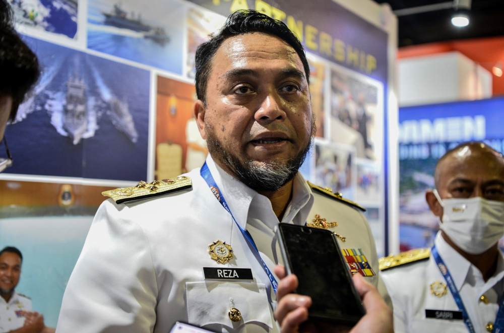 Chief of Navy Admiral Tan Sri Mohd Reza Mohd Sany speaks to the media at the Defence Services Asia (DSA) and National Security Asia (Natsec) 2022 exhibitions in Kuala Lumpur, March 28, 2022. u00e2u20acu201d Bernama pic 