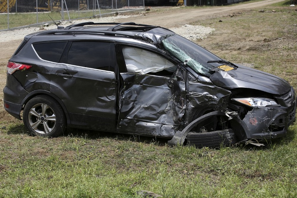 Picture of the car in which former Colombian footballer Freddy Rincon suffered an accident earlierin Cali, Colombia April 11, 2022. u00e2u20acu201d AFP pic