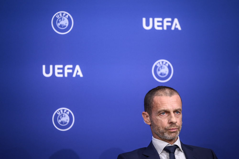 Uefa President Aleksander Ceferin attends a press conference following an Uefa executive meeting April 7, 2022 in Nyon, France. — AFP pic