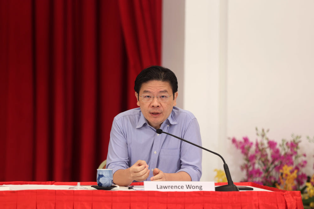 Menteri Keuangan Lawrence Wong berbicara dalam konferensi pers di Istana pada 16 April. — Gambar milik Kementerian Komunikasi dan Informasi Singapura