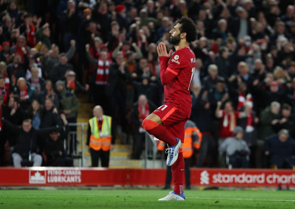 Liverpool's Mohamed Salah scores their fourth goal against Manchester United at Anfield, Liverpool April 19, 2022. u00e2u20acu201d Reuters pic