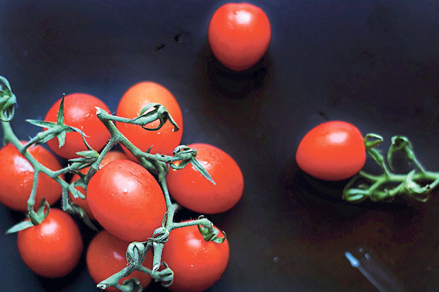 Cherry tomatoes add colour and a juicy tartness to the meal