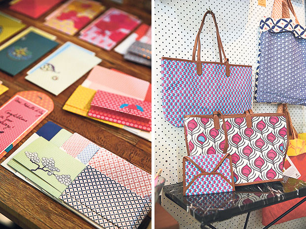 You can also find beautiful stationery from Nala Designs at DESIGNation (left). Reversible tote bags from Nala Designs are chic and easy to maintain (right).