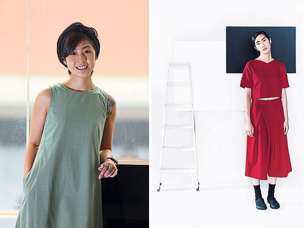 The KOZO collection are the type of clothes that designer Rin Zheng herself would wear (left). From the KOZO collection, you have the cropped top which is paired with the cropped pants in maroon (right).