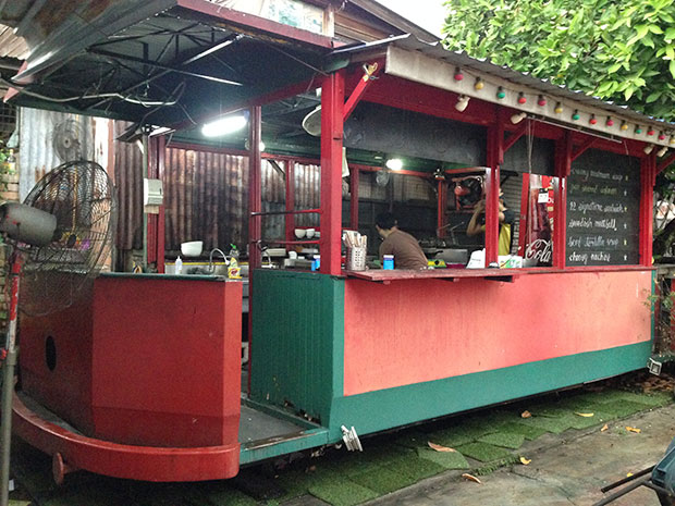 This salvaged train carriage is now a Western food station that fronts Cafe 12.