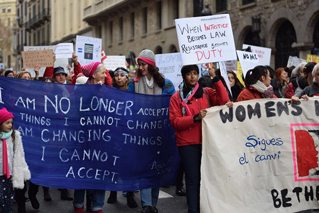 People are pictured protesting against Donald Trump during the Barcelona Women's March. — Picture courtesy of Irene Boering 