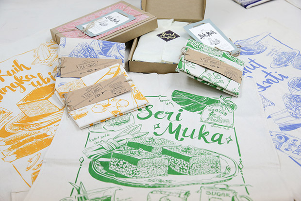 Tea towels, from the Kuih series, are available separately and also as a set of three.