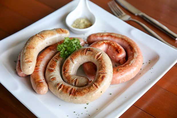 Enjoy a platter of homemade sausages like the Farmer’s Bratwurst, White Sausage, Classic Ring and Cheese Ring.