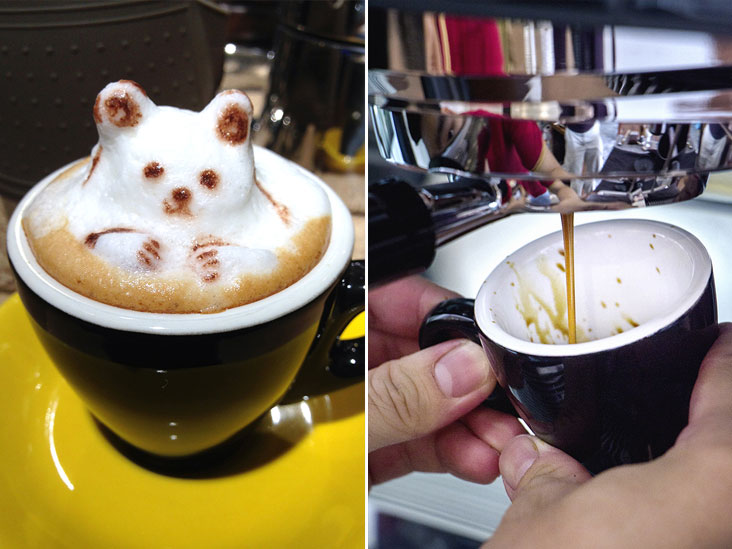 Initially 3D hot chocolate accounted for much of the sales (left). Every morning, Ang spends around 15 minutes to calibrate his coffee (right)