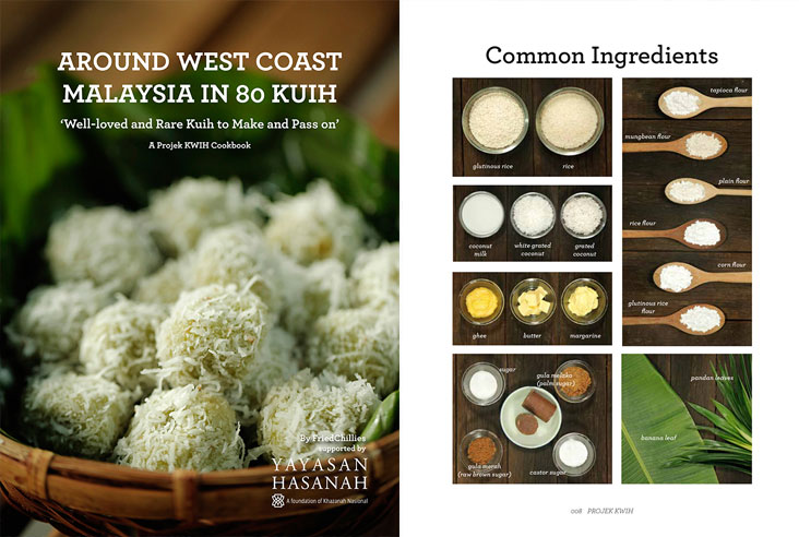 The research and verification process for the kuih recipes in the book took up to nine months to complete (left). For those who are unsure what ingredients are needed to kickstart your kuih making, there’s easy-to-refer pictures in the book (right)