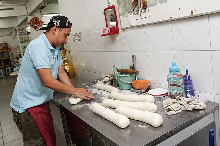 The dough for the buns are made in batches.