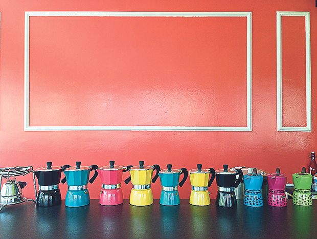 Savour traditional Italian-style coffee, brewed in one of these colourful Moka pots